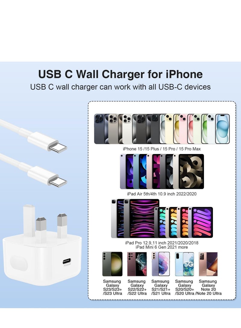 general 20 W PD Fast Charger with 6FT USB C to Type C Cable USB C Charger Adapter for iPhone 16/16 Pro/15/15 Plus/15 Pro/15 Pro Max - Image 4