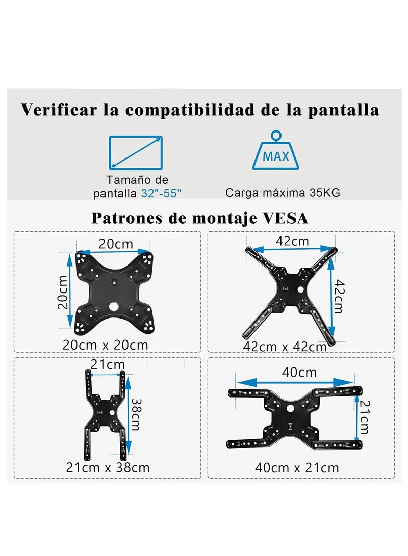 Movable TV Stand, Supports 32-55 inch Screens, Max 35kg, Tilt and Rotate, Space Saving, Universal Compatibility, VESA 400x400mm, Anti-Glare Articulating Arm, TV Base Tilt, Extend and Retract - Image 4