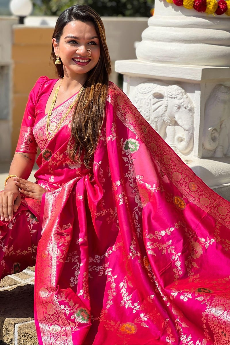 SGF11 Women's Kanjivaram Pure Soft Silk Saree With Unstitched Blouse Piece (Rose Pink) - Image 5