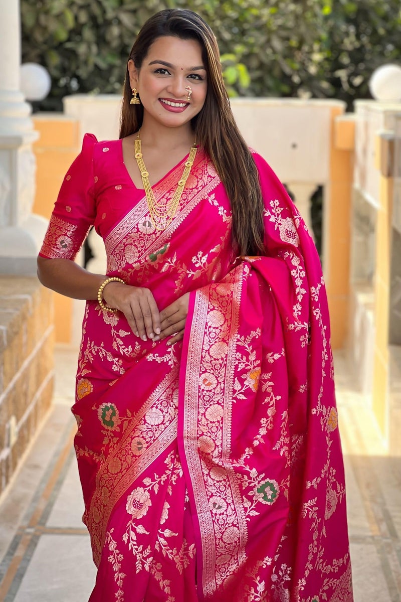 SGF11 Women's Kanjivaram Pure Soft Silk Saree With Unstitched Blouse Piece (Rose Pink) - Image 3
