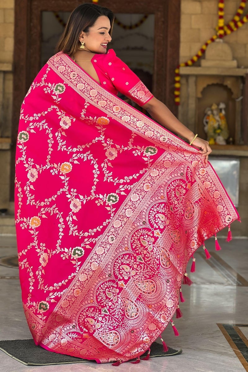 SGF11 Women's Kanjivaram Pure Soft Silk Saree With Unstitched Blouse Piece (Rose Pink) - Image 4