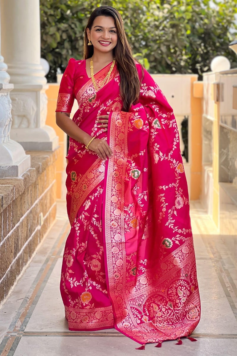 SGF11 Women's Kanjivaram Pure Soft Silk Saree With Unstitched Blouse Piece (Rose Pink) - Image 2