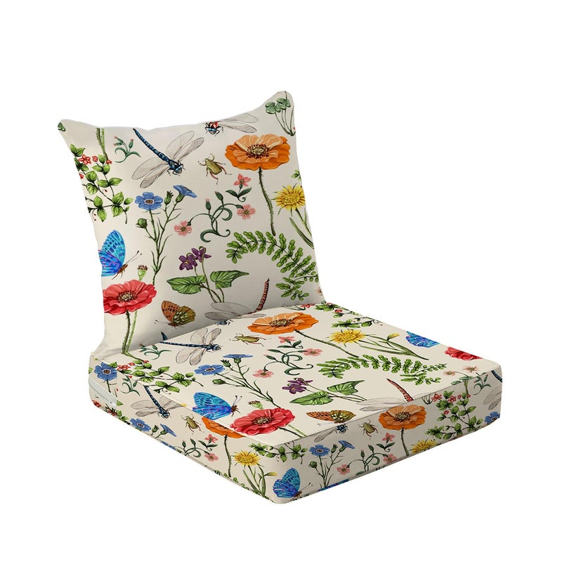 All Smiles Outdoor Chair Cushions for Patio Furniture Set of 24X24 Lawn Cushions Deep Seat UV Waterproof Resistant with Removable Cover Garden Flowers Farmhouse Decorative for Seat Yard Garden Deck - Image 1