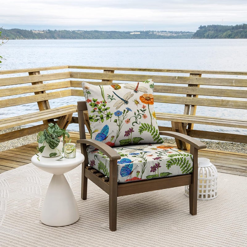 All Smiles Outdoor Chair Cushions for Patio Furniture Set of 24X24 Lawn Cushions Deep Seat UV Waterproof Resistant with Removable Cover Garden Flowers Farmhouse Decorative for Seat Yard Garden Deck - Image 2