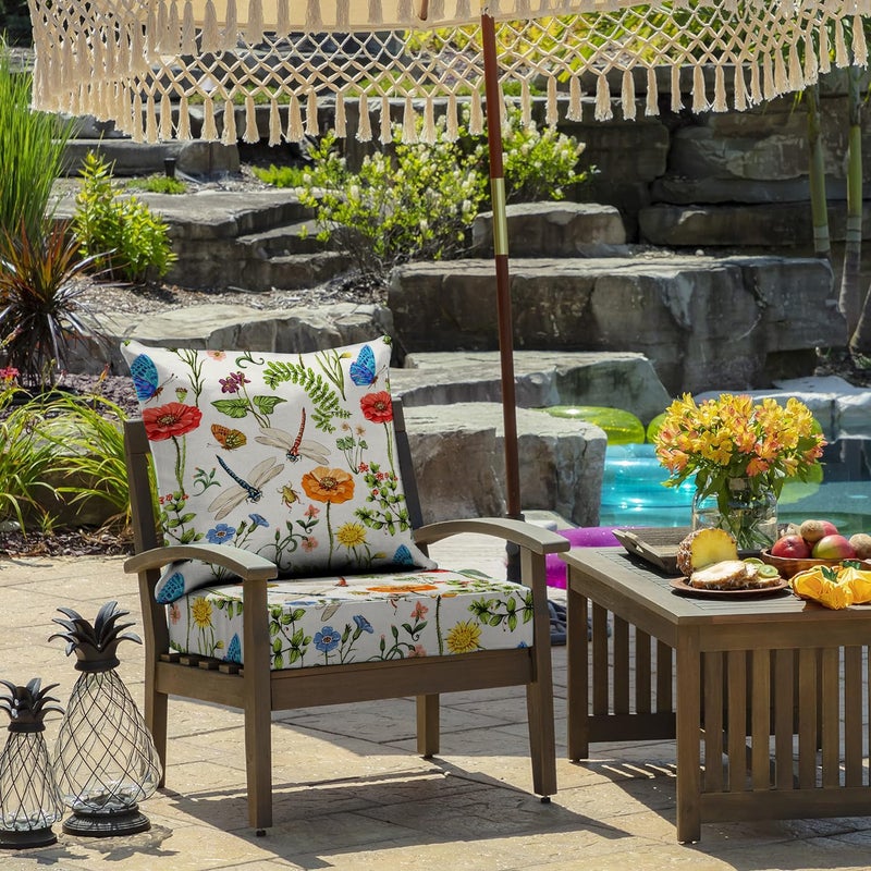 All Smiles Outdoor Chair Cushions for Patio Furniture Set of 24X24 Lawn Cushions Deep Seat UV Waterproof Resistant with Removable Cover Garden Flowers Farmhouse Decorative for Seat Yard Garden Deck - Image 3