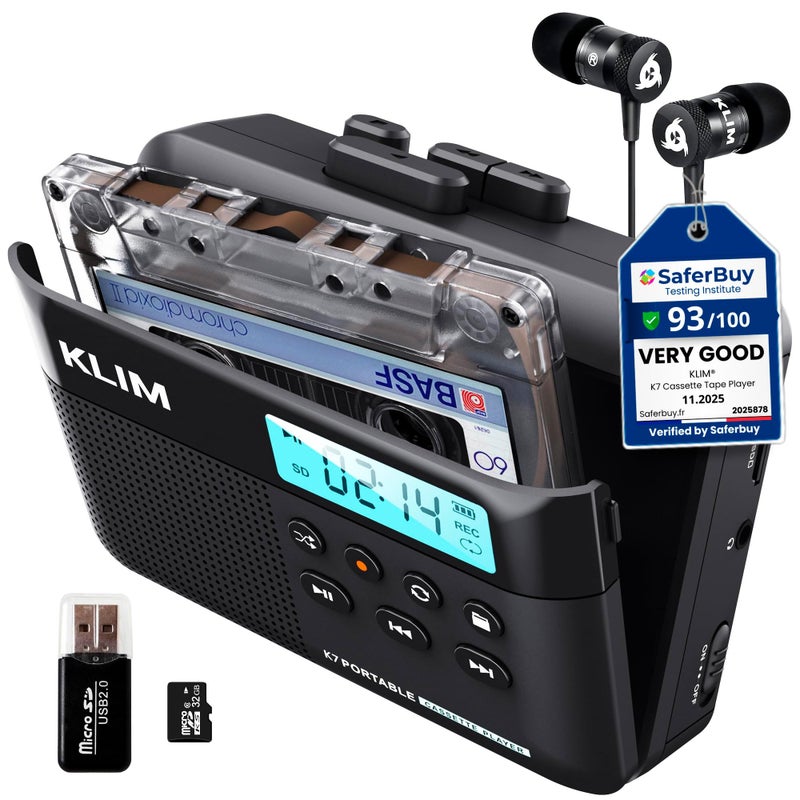 KLIM K7 Cassette Tape Player Cassette to MP3 Converter Portable Cassette Player Builtin Microphone Speaker Rechargeable Battery Earphones 32GB SD Card - Image 2