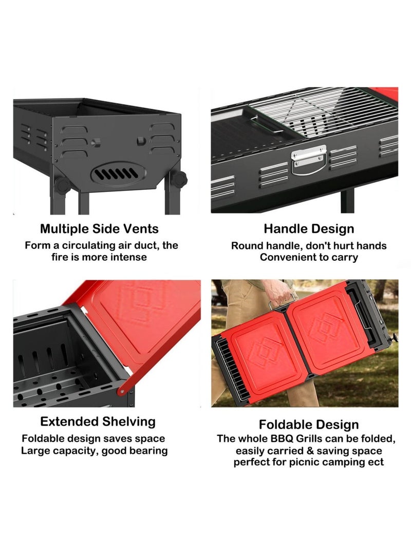 WALALLA Charcoal Grills, Folded Camping Barbecue Grill, BBQ Barbecue Stove Carbon Grill Barbecue Utensils for Garden Backyard Party Picnic Camping Outdoor Cooking Suit for 5-15 Person - Image 3