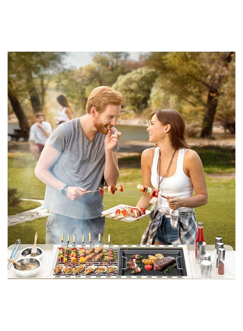 WALALLA Charcoal Grills, Folded Camping Barbecue Grill, BBQ Barbecue Stove Carbon Grill Barbecue Utensils for Garden Backyard Party Picnic Camping Outdoor Cooking Suit for 5-15 Person - Image 4
