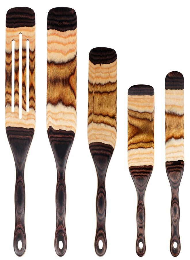 MYRAINBOW Spurtle Set, 5 Pcs Wooden Spoons for Cooking Pakkawood, Wooden Utensil Set for Cooking, Wooden Spatula, Apartment Essentials Wood Serving Spatula spoon, Home & kitchen Gift for Women, Men - Image 1