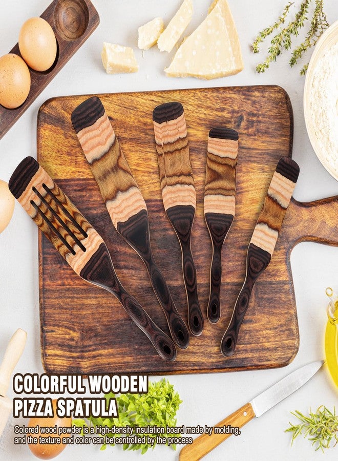 MYRAINBOW Spurtle Set, 5 Pcs Wooden Spoons for Cooking Pakkawood, Wooden Utensil Set for Cooking, Wooden Spatula, Apartment Essentials Wood Serving Spatula spoon, Home & kitchen Gift for Women, Men - Image 5