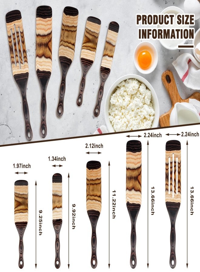 MYRAINBOW Spurtle Set, 5 Pcs Wooden Spoons for Cooking Pakkawood, Wooden Utensil Set for Cooking, Wooden Spatula, Apartment Essentials Wood Serving Spatula spoon, Home & kitchen Gift for Women, Men - Image 3