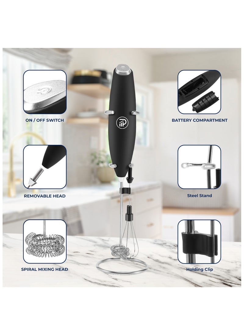 Prime Perks - Prime Perks® | Double Whisk Milk Frother with Stand, Coffee Mixer, Handheld Foam Maker with Stainless Electric Whisk For Coffee, Cappuccino, Latte, Frappe, Matcha, Hot Chocolate - Image 1