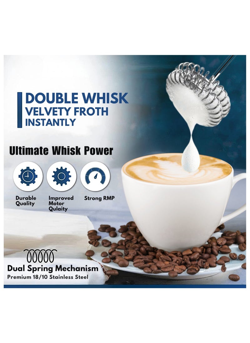 Prime Perks - Prime Perks® | Double Whisk Milk Frother with Stand, Coffee Mixer, Handheld Foam Maker with Stainless Electric Whisk For Coffee, Cappuccino, Latte, Frappe, Matcha, Hot Chocolate - Image 1
