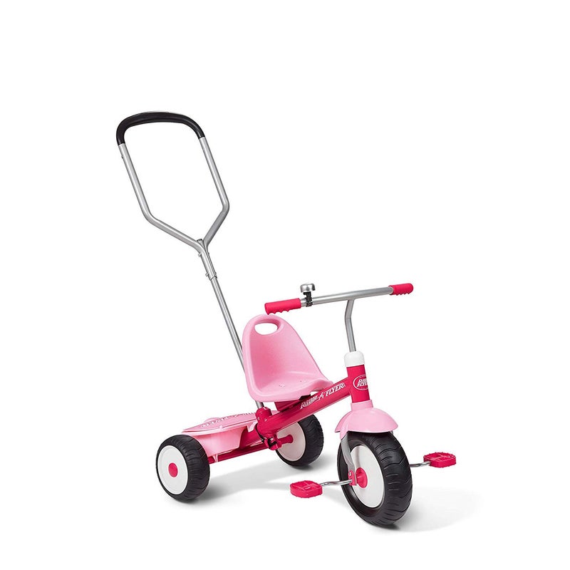 Radio Flyer Deluxe Steer  Stroll Trike Pink for Kids 25 2in1 Parent Steer Tricycle Removable Push Handle Adjustable Seat Steel Frame Covered Storage Bin Tricycle for Toddlers and Kids - Image 2