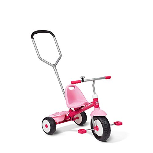 Radio Flyer Deluxe Steer  Stroll Trike Pink for Kids 25 2in1 Parent Steer Tricycle Removable Push Handle Adjustable Seat Steel Frame Covered Storage Bin Tricycle for Toddlers and Kids - Image 1