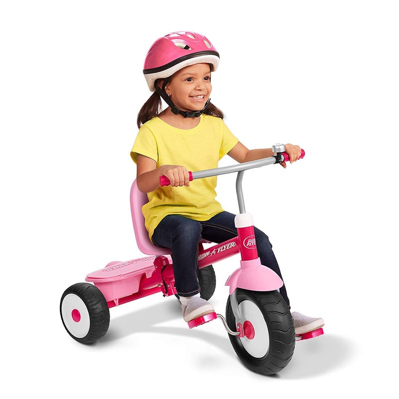 Radio Flyer Deluxe Steer  Stroll Trike Pink for Kids 25 2in1 Parent Steer Tricycle Removable Push Handle Adjustable Seat Steel Frame Covered Storage Bin Tricycle for Toddlers and Kids - Image 3