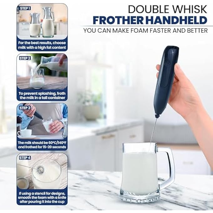 Azonee Wireless Milk Frother Rechargeable Handheld Electric Foam Maker With Stand Double Whisk Coffee Frother Wand UsbC 2Speed For Latte Cappuccino Matcha Eggs Quiet  Easy Clean Design - Image 5