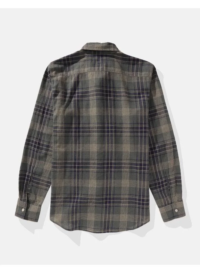 American Eagle AE Slim Fit Everyday Plaid Linen-Blend Button-Up Shirt
