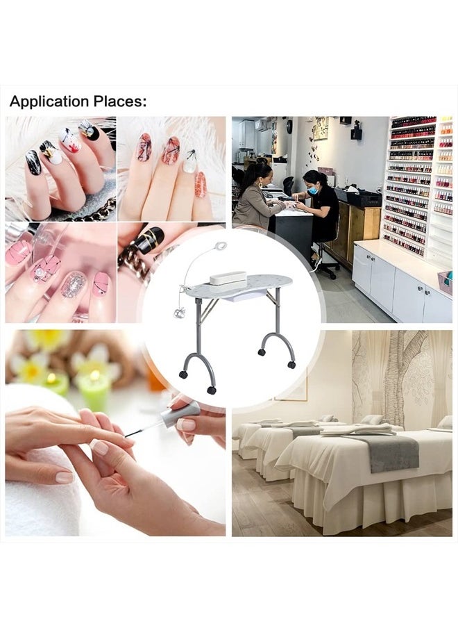 CHAOEEMY - Portable Folding Nails Table,Moveable Nail Salon Technician Desk for home manicure、spa salon、professional nail painting，with Large PP plastic drawer、LED-Light、Wrist rest、Carry Bag,White - Image 1