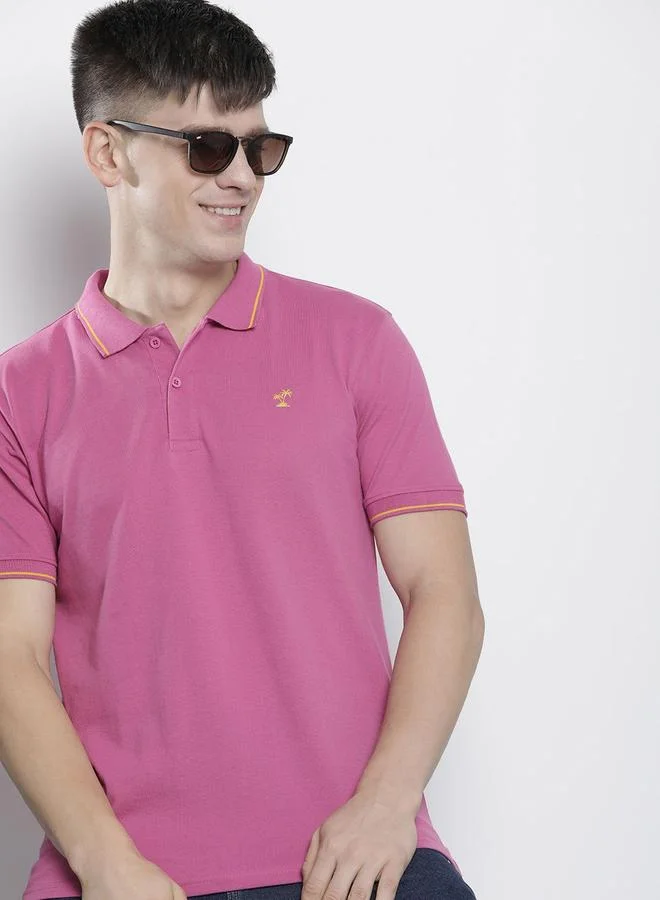 The Indian Garage Co Men Pink Regular Fit Short Sleeve Polo