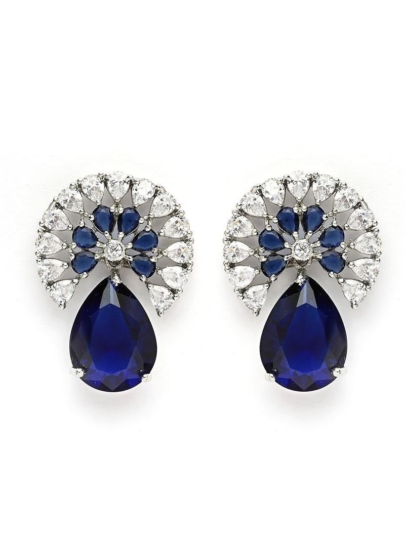 Karatcart Elegant Floral Design Blue American Diamond Stud Earrings for Women - Image 5