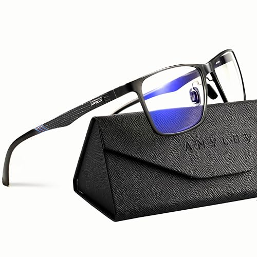 ANYLUV Blue Light Glasses Men Relieve Eyestrain and Eye Protection AlMg Metal Computer Blue Light Blocking Glasses Clear Black - Image 1