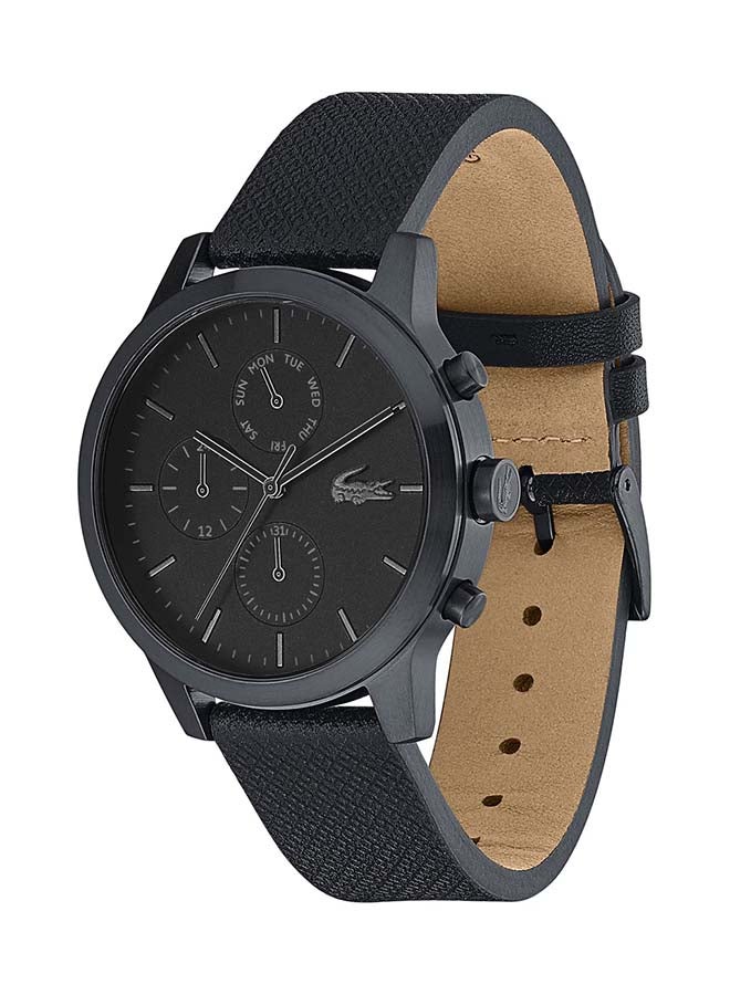 LACOSTE Men Black L12.12 Chronograph Leather Watch - Image 2