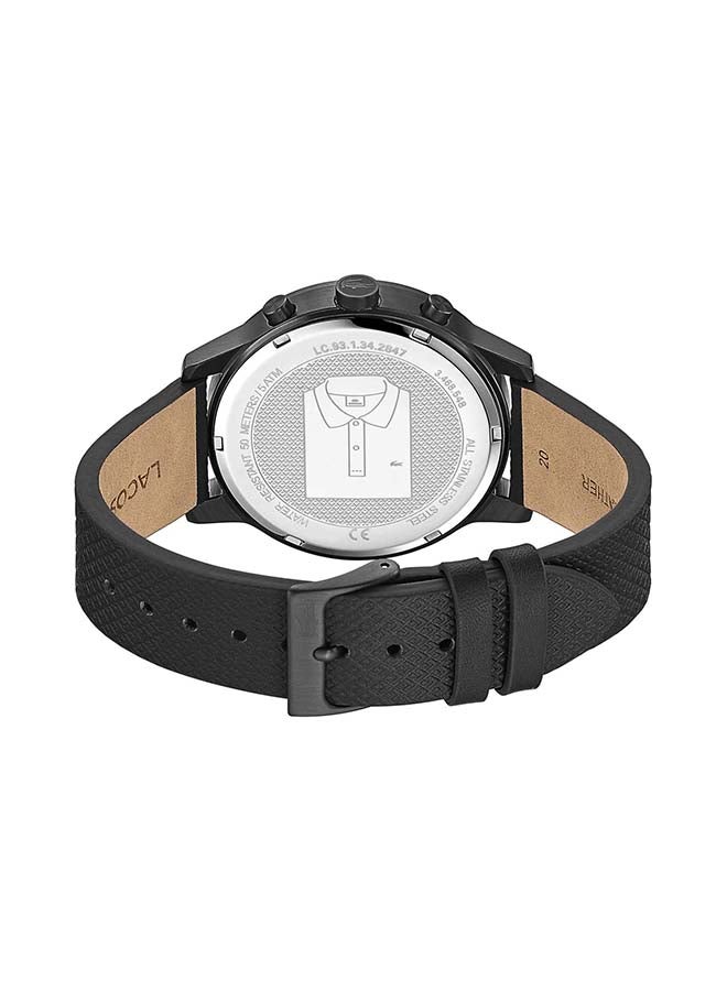 LACOSTE Men Black L12.12 Chronograph Leather Watch - Image 3