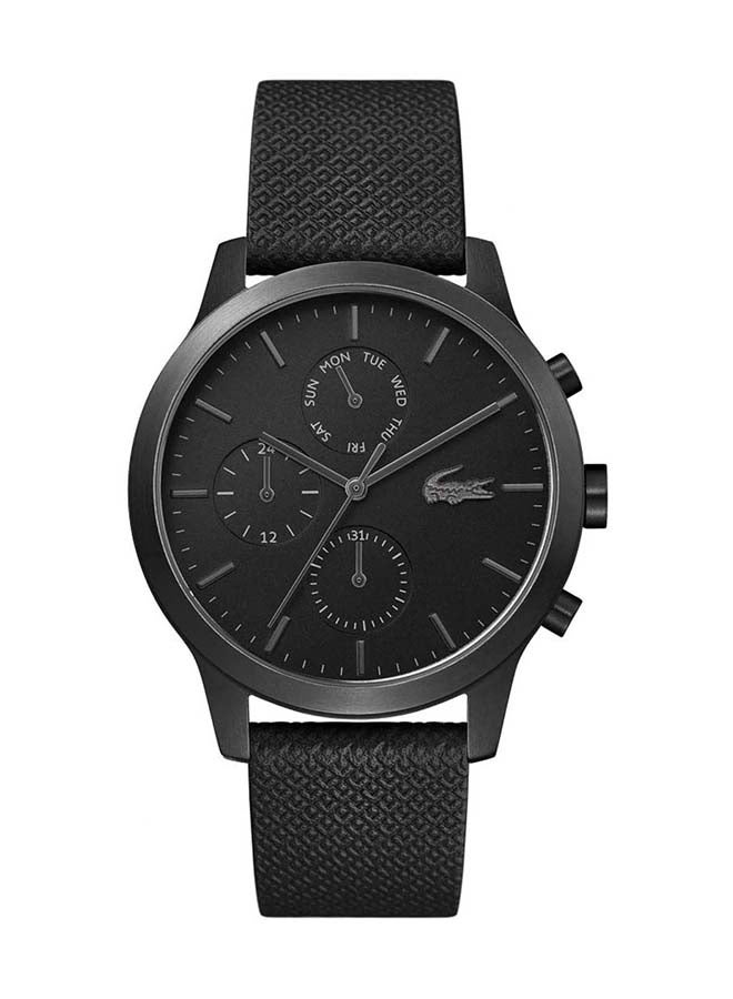 LACOSTE Men Black L12.12 Chronograph Leather Watch - Image 1