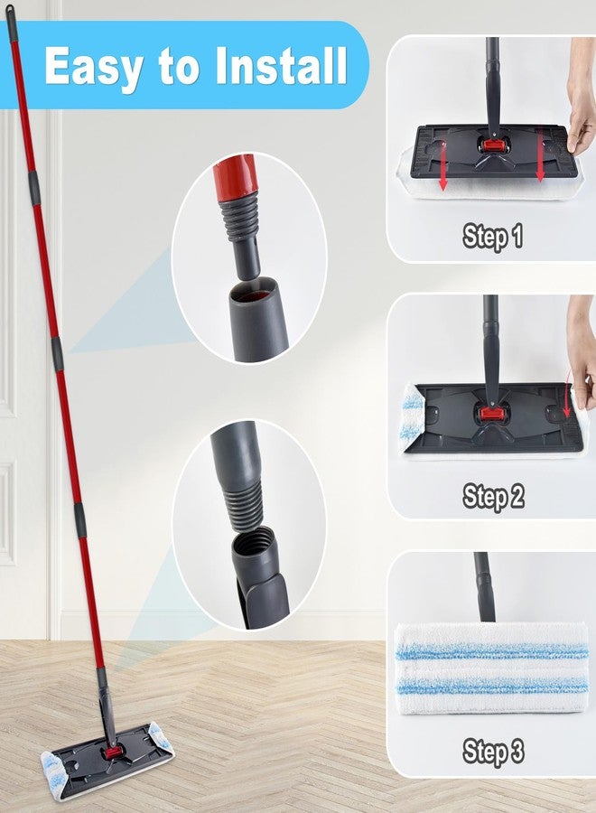 DLAIMI Mop Replacement Pads Compatible with OCedar H2prO Flat Mop System, Mop Handle for Ocedar H2prO Flat Mop, 3 Pack Mop Replacement & 30" to 58" Extendable Length Mop Handle for Ocedar H2prO - Image 4