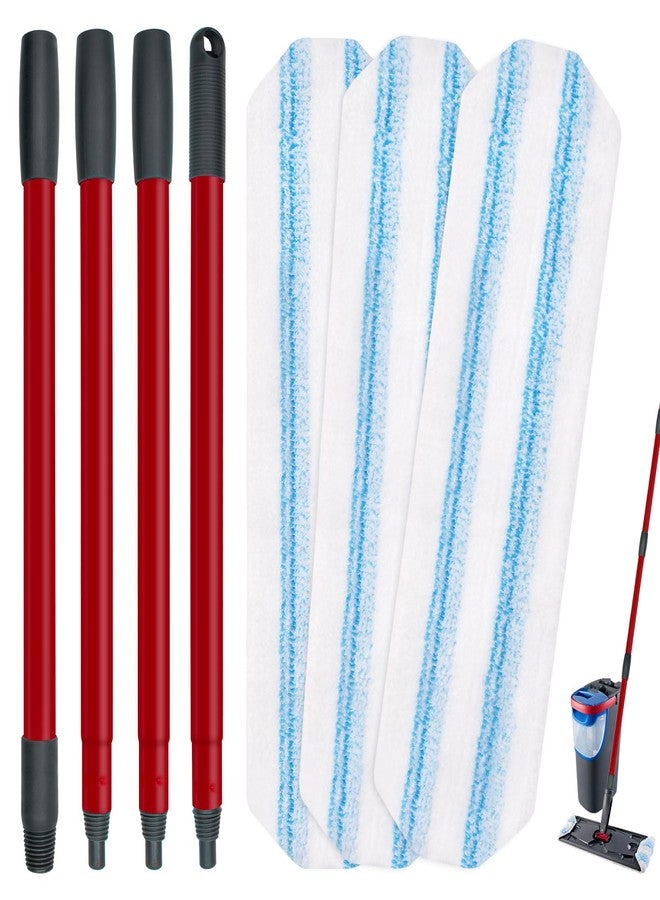DLAIMI Mop Replacement Pads Compatible with OCedar H2prO Flat Mop System, Mop Handle for Ocedar H2prO Flat Mop, 3 Pack Mop Replacement & 30" to 58" Extendable Length Mop Handle for Ocedar H2prO - Image 1