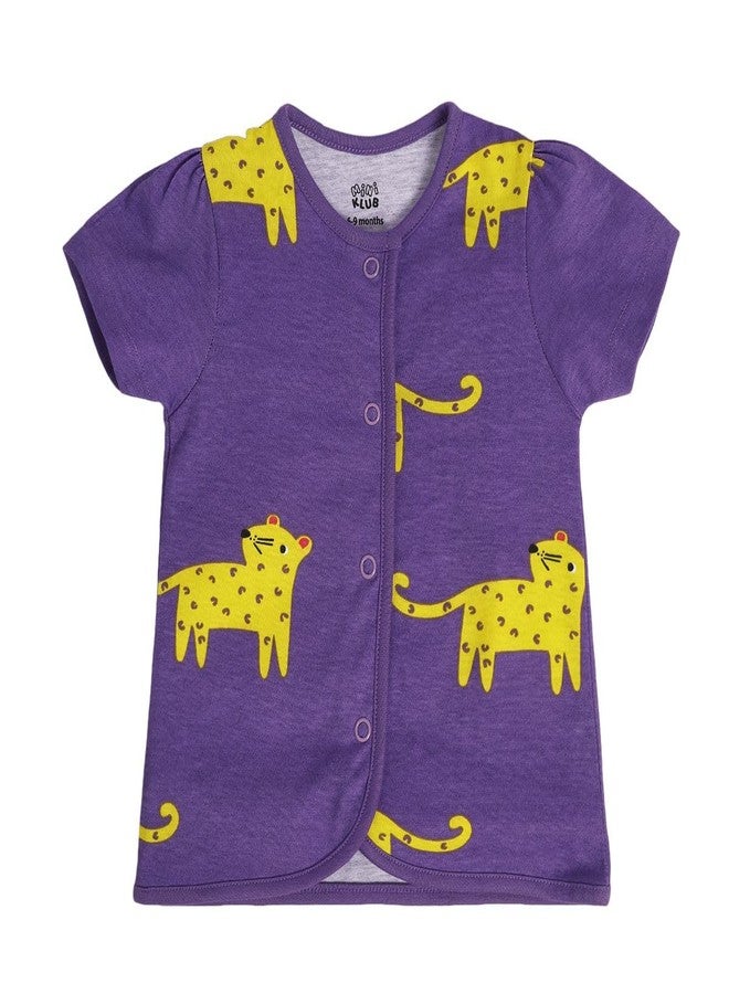 miniklub Cotton Pack of 3 Half Sleeves Striped & Animal Printed Front Open Vests - Pink Violet & White(3-6M) - Image 4