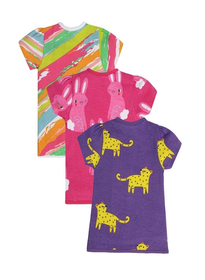 miniklub Cotton Pack of 3 Half Sleeves Striped & Animal Printed Front Open Vests - Pink Violet & White(3-6M) - Image 3