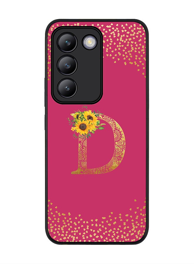 Stylizedd Rugged Black edge case for Vivo V30 Lite 5G, Cover Custom Monogram Initial Letter Mandala Floral Pattern Alphabet - D ( Deep Pink Rose ) - Image 1