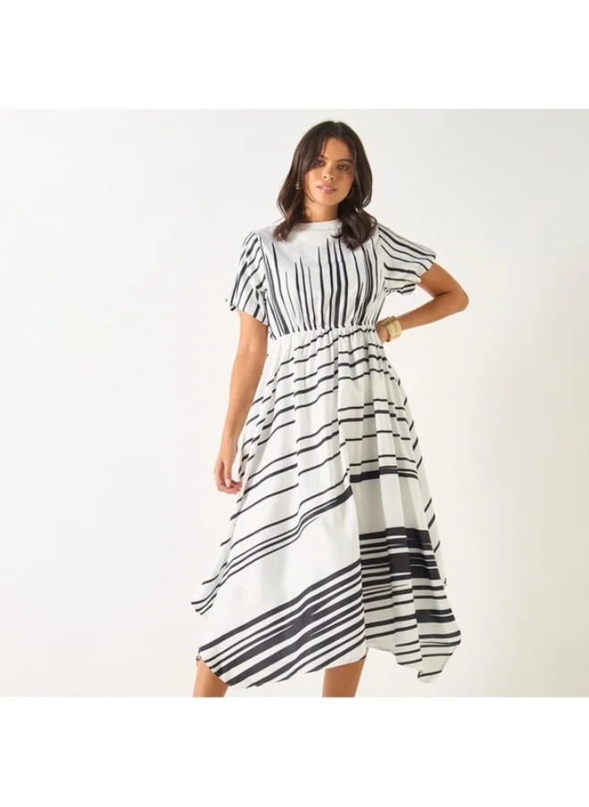 2Xtremz 2Xtremz Striped Dress with Asymmetrical Hemline and Pearl Accent