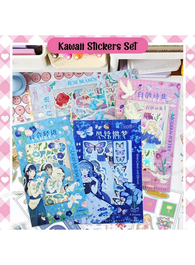 FunBlast Pvc Kawaii Stickers Set 16 Sheet (100+ Pcs) Diy 3D For Girls, Aesthetic Sticker, Journaling, Scrapbooking, Cute (Andera 4X4=16 Sheetsself-Adhesive, Wall, 10 Cm, 19 Cms) - Image 5