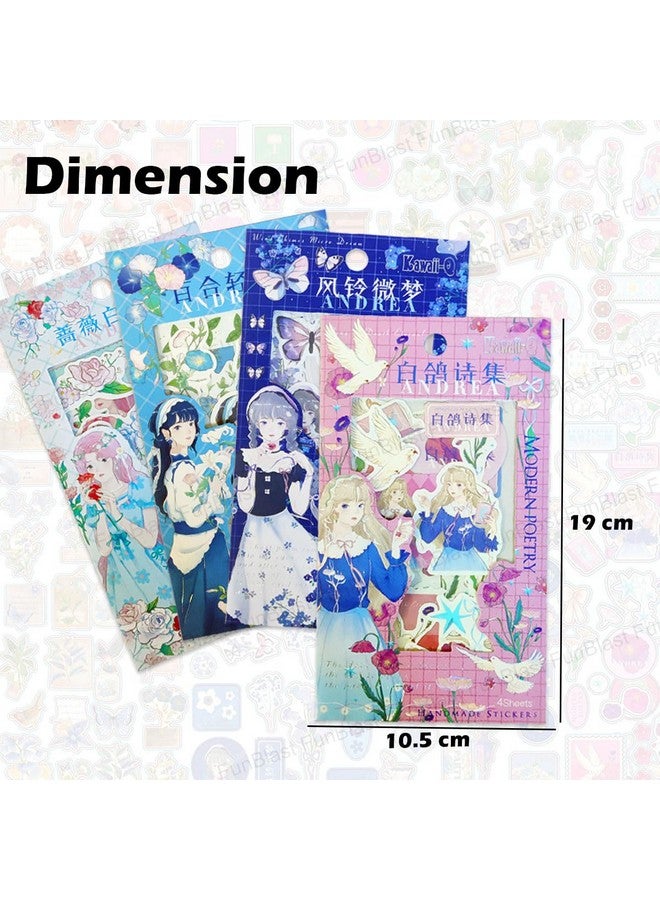 FunBlast Pvc Kawaii Stickers Set 16 Sheet (100+ Pcs) Diy 3D For Girls, Aesthetic Sticker, Journaling, Scrapbooking, Cute (Andera 4X4=16 Sheetsself-Adhesive, Wall, 10 Cm, 19 Cms) - Image 2