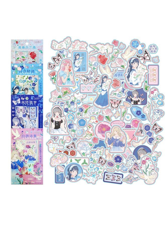 FunBlast Pvc Kawaii Stickers Set 16 Sheet (100+ Pcs) Diy 3D For Girls, Aesthetic Sticker, Journaling, Scrapbooking, Cute (Andera 4X4=16 Sheetsself-Adhesive, Wall, 10 Cm, 19 Cms) - Image 1