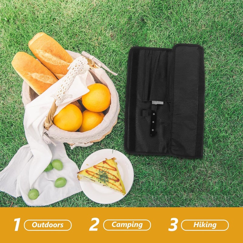 Healeved Waterproof Oxford Cloth Knife Storage Bag with Multiple Cutter Pockets, Black Knife Organizer Pouch for Cooking Tools and Outdoor Culinary Use - Image 5