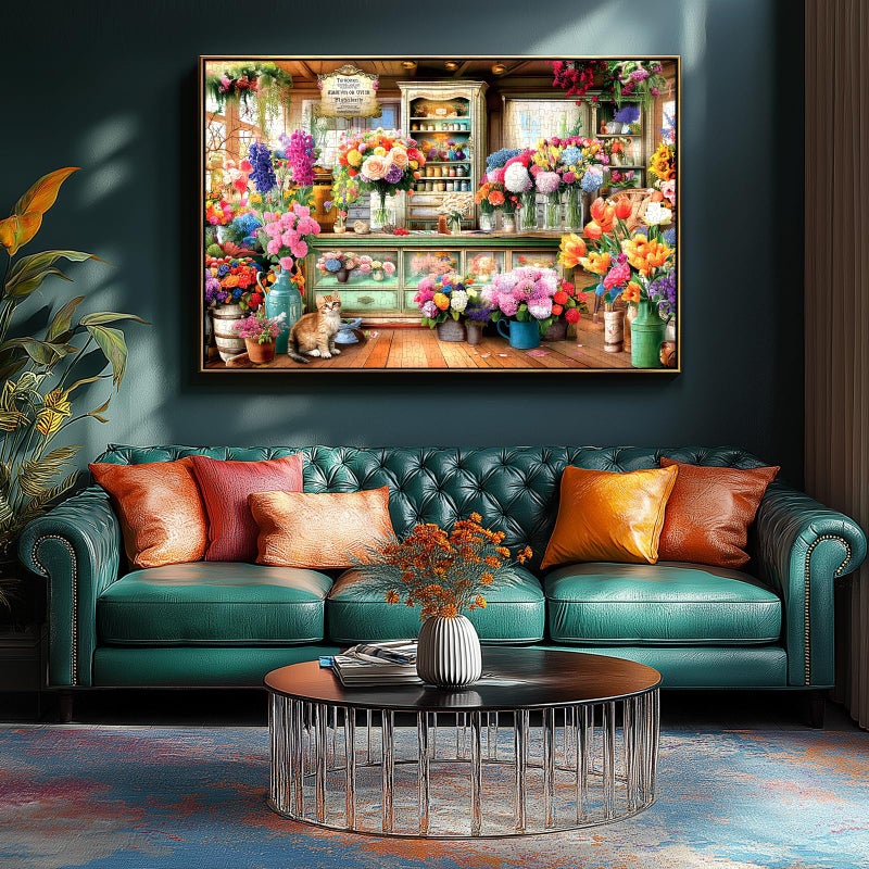 Blueforest 1000 Piece Jigsaw Puzzle for Adults - Colorful Flower Shop Scene with Cat, Premium Quality Cardboard Puzzles for Adults & Family, Challenging Adult Puzzle Games, 27x20 Inches Finished Size - Image 4