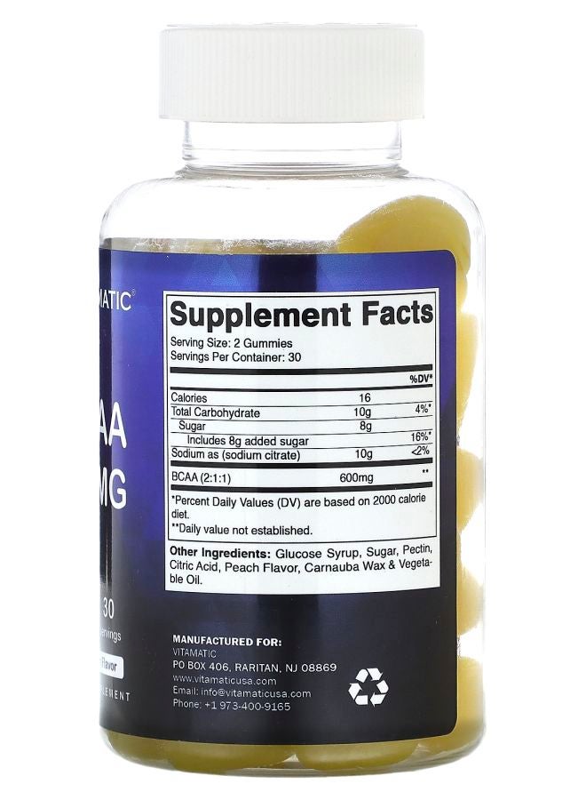 Vitamatic BCAA Natural Peach 600 mg 60 Gummies (300 mg per Gummy) - Image 2