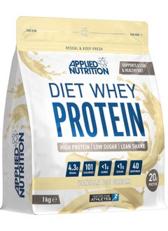 Applied Nutrition مصل اللبن الغذائي التطبيقي - مكمل مسحوق عالي البروتين، منخفض الكربوهيدرات والسكر، لإدارة الوزن مع CLA، L كارنيتين، الشاي الأخضر (1 كجم - 40 حصة) (آيس كريم الفانيليا)  - Image 1