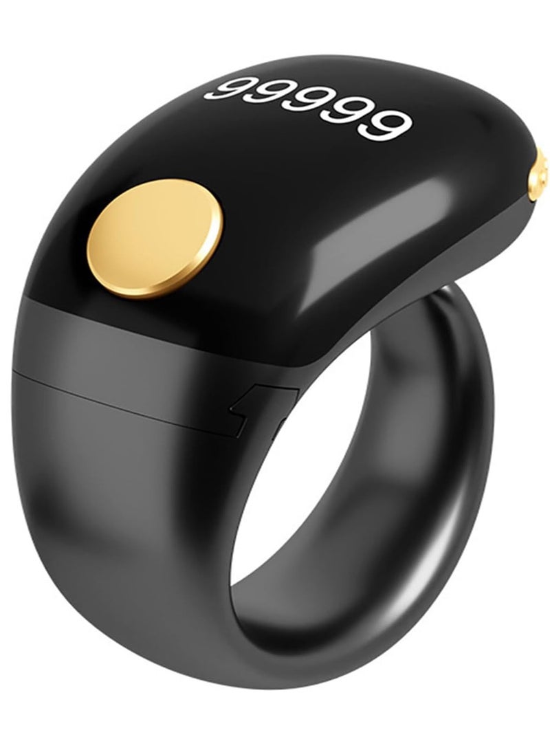 Tasbih Zikr Adjustable LCD Display Smart Ring Counter, Size (18mm 20mm 22mm ), Type-C Rechargeable, Adjustable Finger Counter With Self-locking Function (Black). - Image 1