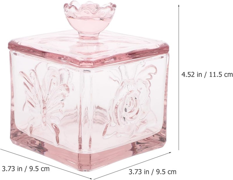 Unomor Embossed Glass Storage Jar with Airtight Lid Square Sealed Tea Canister with Butterfly and Flower Design Pink Glass Food Storage Container for Kitchen Organization - Image 2