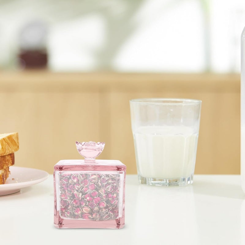 Unomor Embossed Glass Storage Jar with Airtight Lid Square Sealed Tea Canister with Butterfly and Flower Design Pink Glass Food Storage Container for Kitchen Organization - Image 5