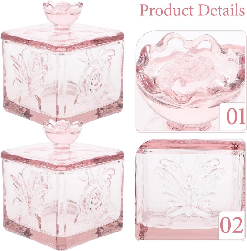 Unomor Embossed Glass Storage Jar with Airtight Lid Square Sealed Tea Canister with Butterfly and Flower Design Pink Glass Food Storage Container for Kitchen Organization - Image 3