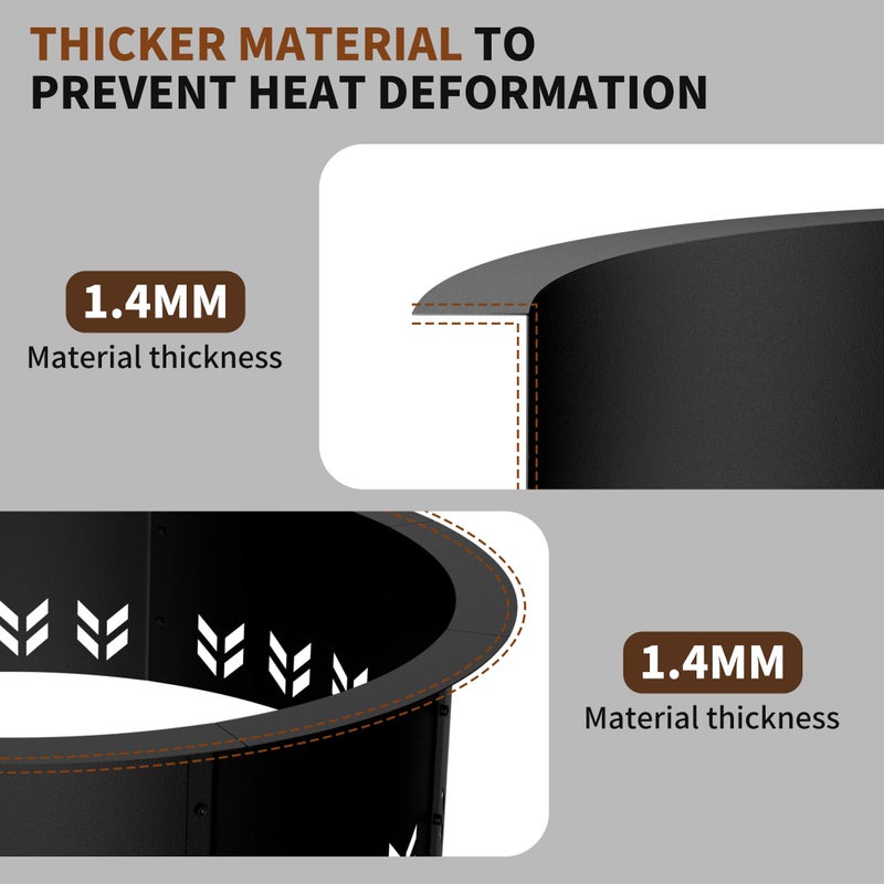 HAIMINA Outdoor Smokeless Fire Pit Ring Insert, Heavy Duty 30 Inch Inner|36 Inch Outer Diameter, Metal Round Fire Ring for Outside Wood Burning, Black - Image 5