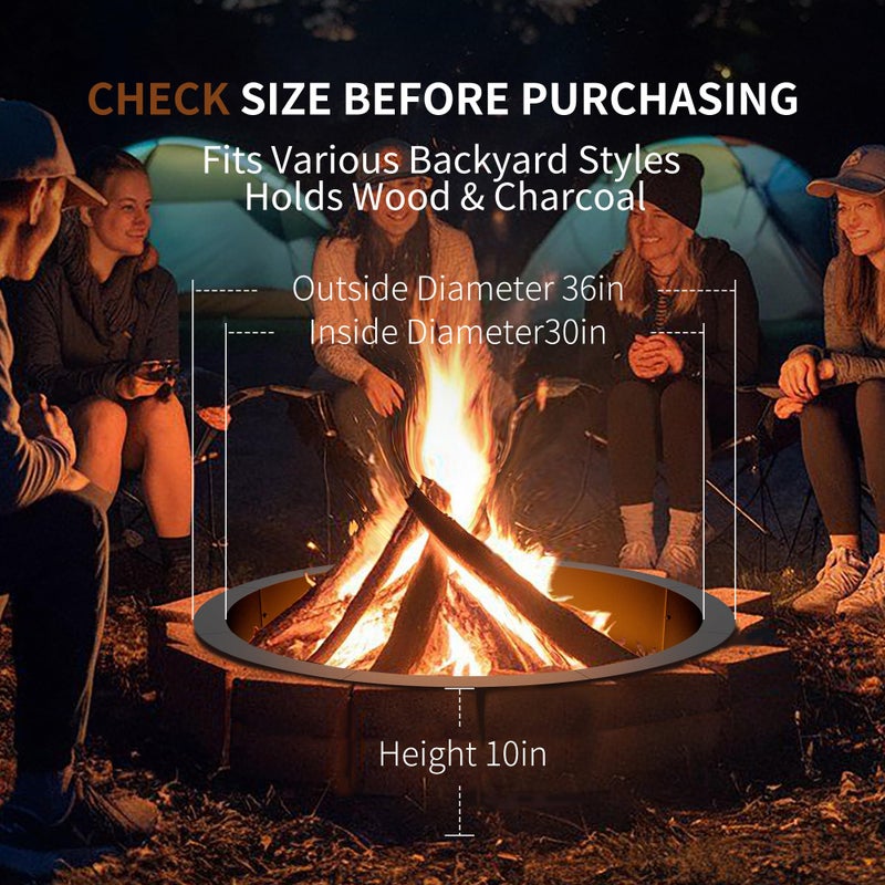 HAIMINA Outdoor Smokeless Fire Pit Ring Insert, Heavy Duty 30 Inch Inner|36 Inch Outer Diameter, Metal Round Fire Ring for Outside Wood Burning, Black - Image 2