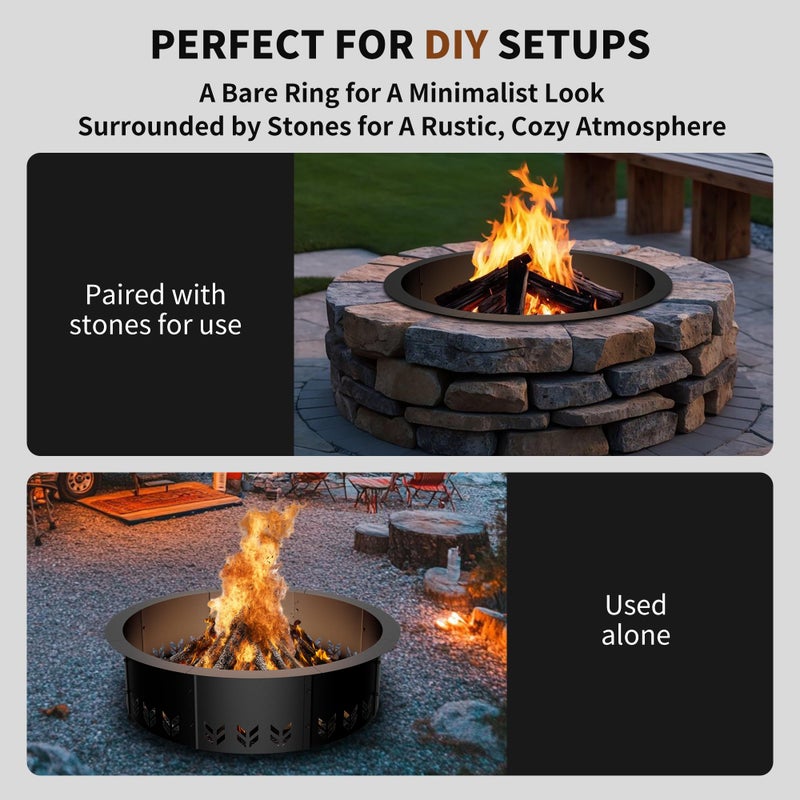 HAIMINA Outdoor Smokeless Fire Pit Ring Insert, Heavy Duty 30 Inch Inner|36 Inch Outer Diameter, Metal Round Fire Ring for Outside Wood Burning, Black - Image 3