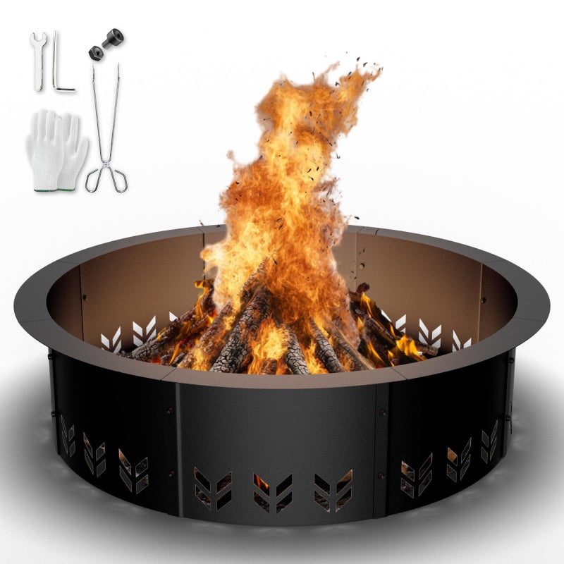 HAIMINA Outdoor Smokeless Fire Pit Ring Insert, Heavy Duty 30 Inch Inner|36 Inch Outer Diameter, Metal Round Fire Ring for Outside Wood Burning, Black - Image 1